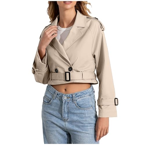 Generisch Gabardina para mujer, abrigo corto impermeable a prueba de viento, abrigo de invierno, abrigo de algodón, chaqueta cortavientos, suelto, abrigo de entretiempo, chaqueta de manga larga, caqui
