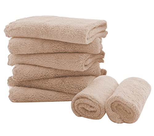 Spotted Play 8 Pack Burp Cloths for Baby - 20'' by 10'' Ultra Absorbent Coral Fleece Burping Cloths, Newborn Towel - Milk Spit Up Rags - Brown, 8 Piece Set