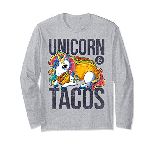 Unicorn & Tacos Funny Girls Women Taco Squad Rainbow Gifts Maglia a Manica
