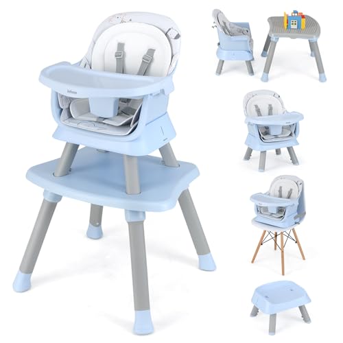Image of INFANS 8 in 1 Baby High Chair, Convertible Highchair for Babies and Toddlers, Infant Dining Booster Seat, Building Block Table, Kids Stool Table Chair Set with Removable Tray