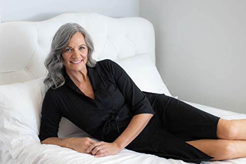 Gownies Post Surgery Mastectomy, Breast Cancer Recovery Robe with Internal Pockets (Solid Black, Medium/Large)