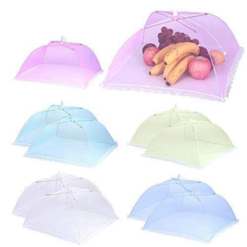 10 Pack Pop-Up Food Cover 17 x 17? Reusable and Collapsible Mesh Screen Tents Umbrella Keep Out Flies Mosquitoes Away Food Protector Cover for Party, Picnic, BBQ (5 Colors)