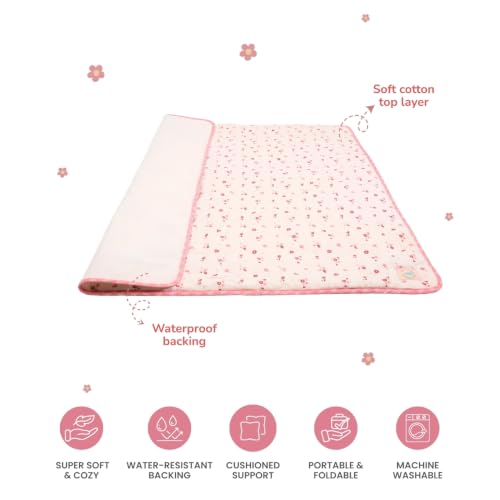 Image of TIDY SLEEP Waterproof Baby Messy Mat | Multipurpose Splash Mat for Under High Chair, Art & Craft, Feeding, Playtime | Anti-Slip, Easy Clean, Foldable | 95x95 cm | Blossom Pink