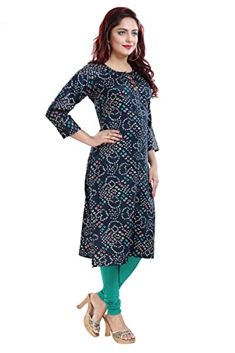 Image of DREAM & DZIRE Bandhani Kurti Green in Colour for Women of Cotton Satin Plus Size & Small Size.