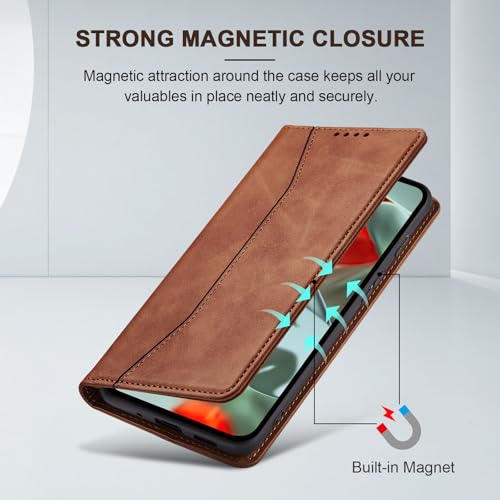 Image of Jasonyu Flip Wallet Case for Google Pixel 9 Pro XL,Leather Magnetic Folio Cover with Card Holder,Kickstand - TPU Shockproof Durable Protective Phone Case,Brown