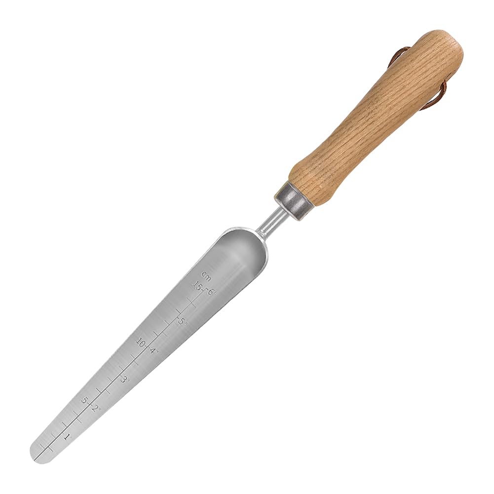 FSSTUD Stainless Steel Handheld Garden Trowel Seed Planting Shovel Long Narrow Gardening Trowel Small Weeding Digging Shovel with Graduation and Wood Handle for Repotting