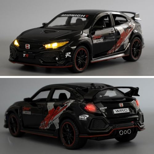 Image of 1 /32 Toy Car for Honda Civic Type-R Diecast Toy Vehicle Metal Pull Back Model Car with Light and Sound for Kids (Black)