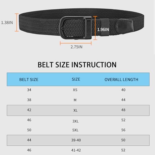 MACBORO Tsa Approved Hypoallergenic Nickel Free Non Metal Belt for Men Elastic Stretch Braided Golf Accessories Belt 1.38"