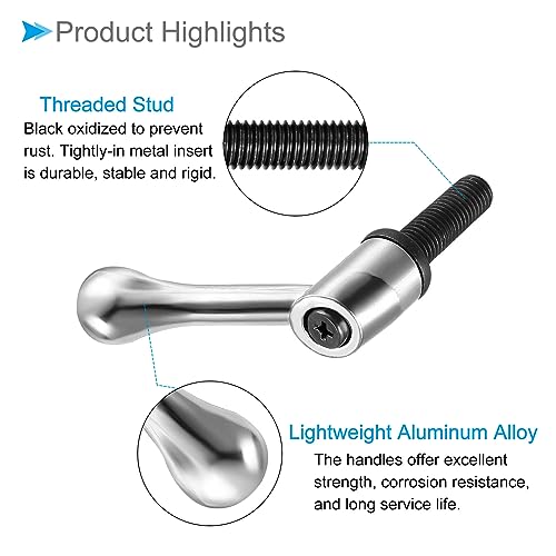Image of Clamping Lever Handles, M12 x 40mm Male Thread, Adjustable Quick Release Locking Rotating Bolt Knobs Silver Tone - (Applications: for Lathe Machinery), 1-Piece
