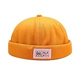 Mongous Mens Docker Cap Chinese Characters Retro Hats Sailor Cap Worker Beanie Hat Yellow
