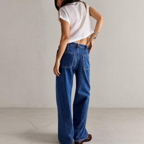 People Free Pants, People Free Dupes, Wide Leg Baggy Boyfriend Jeans Sweatpants Women Trendy Palmer Cuffed Jeans Midnight Blue3