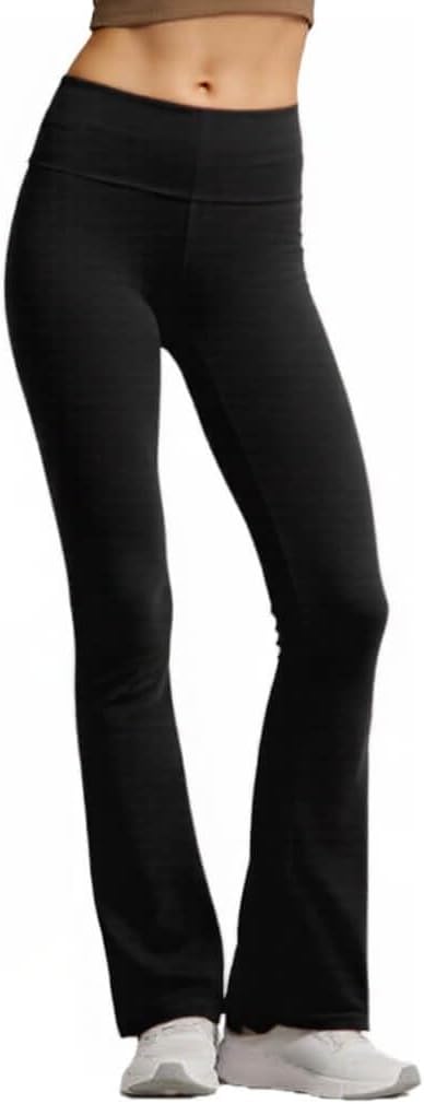 COUVER Women Cotton Bootcut Wide Waist-Band Workout Bootleg Yoga Pants