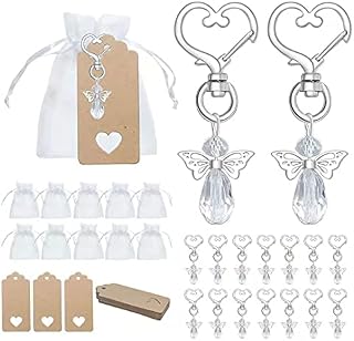Aotoer 50Pcs Angel Favor Keychain Souvenir Wedding Gifts Baby Shower Guest Return Favors with Thank You Tag Drawstring Candy Bag for Baby Shower, Bridal Shower, Wedding Charm, Party Favors