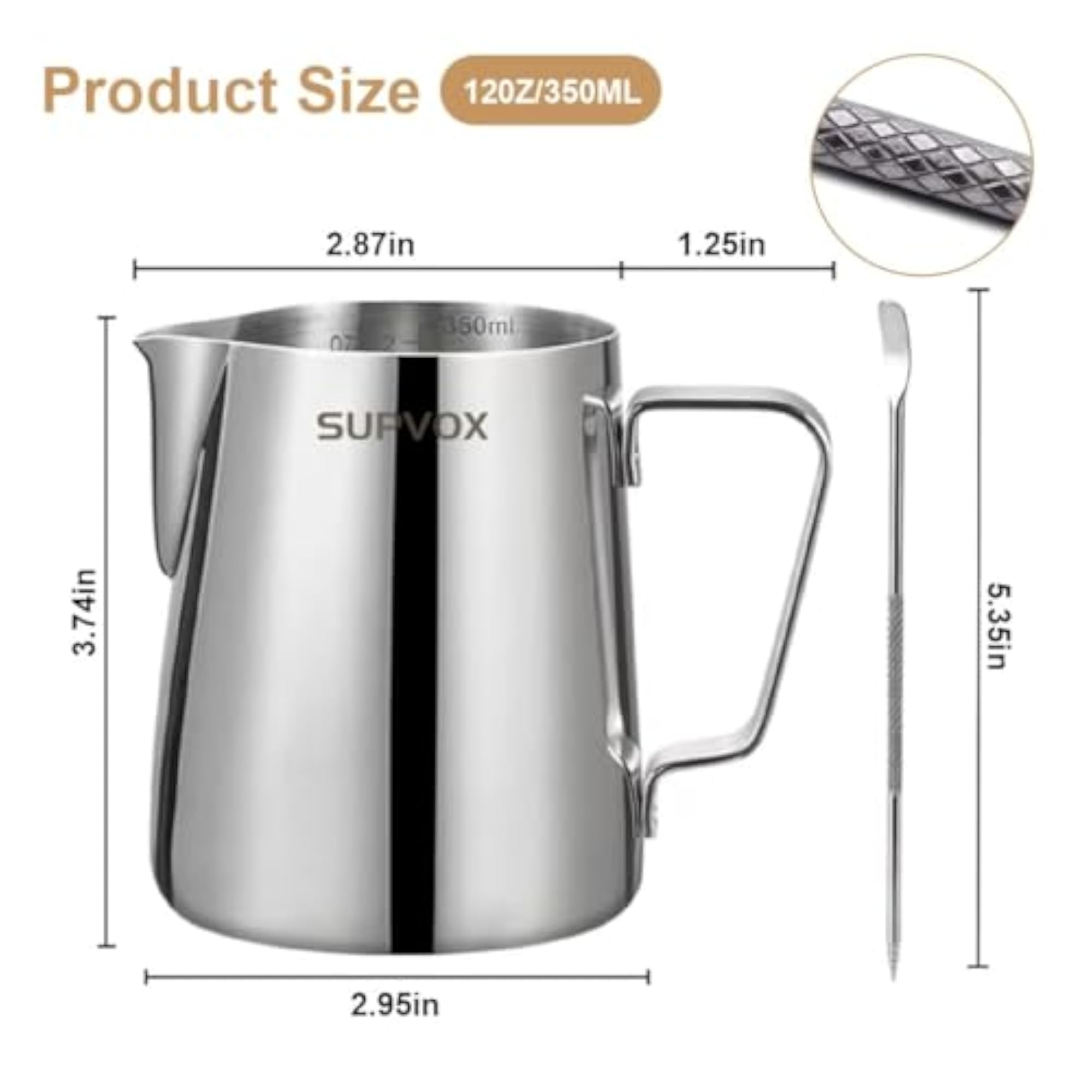 12oz Stainless Steel Milk Frothing Pitcher with Scale, Espresso Jug