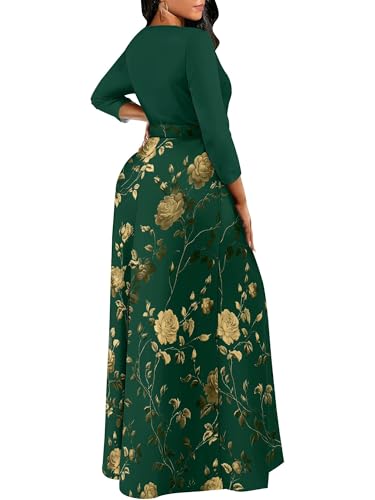 Image of PinkPatty Women's Long Sleeve Maxi Dress Plus Size Trendy Wedding Guest Wrap Dress with Pockets&Belt