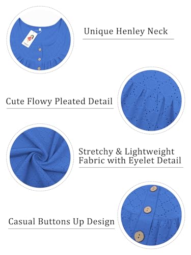 Image of VISLILY Womens-Plus-Size-Summer-Tops Buttons Up Henley Shirts Flowy Pleated Tunics Trendy Eyelet Short Sleeve Blouses