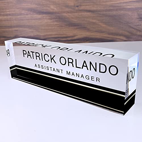 Artblox Office Desk Name Plate Personalized | Custom Name Plates for Desks on Acrylic Glass Decor | Office Desk Decor Nameplate | Desk Accessories | Black Stripe - (8' x 2.5')