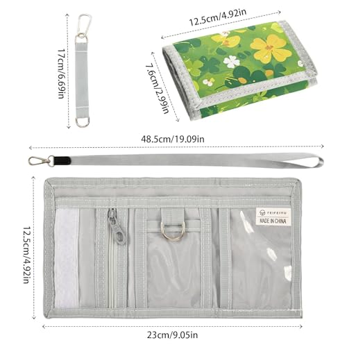 Green Clover Durable Nylon Fabric Wallet for Boys and Girls - Multi-Functional with 2 Clear Pockets, Zipper Coin Compartment, 3 Card Slots & Keyring3
