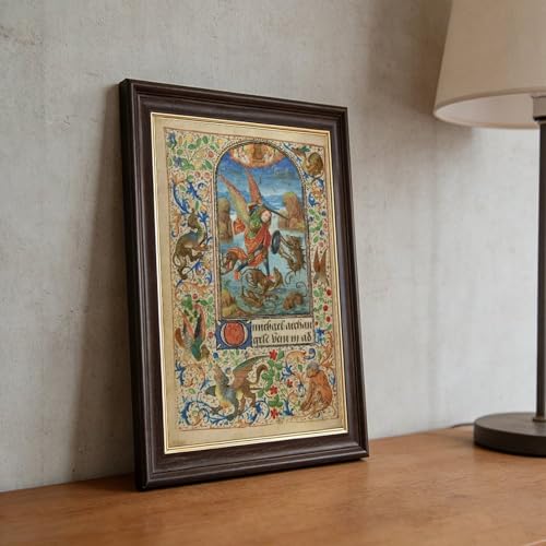 Cadre à suspendre Saint Michel, enluminure médiévale authentique sur toile - 5