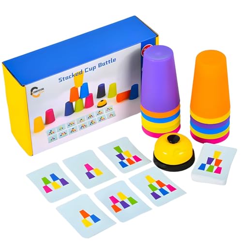 Image of Fast Stacking Cups Game for Kids with Color Pattern Cards & Bell | Montessori Speed Cup Challenge Toy for Toddlers & Preschool Learning | Hand-Eye Coordination,Skill Set (Fast Cup STAKKING)