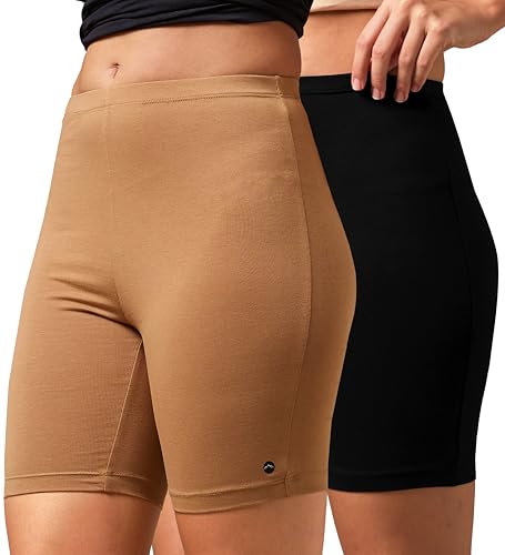 Image of URBAN ADVENTURE High Coverage Premium Cotton Spandex Mid Waist Elastane Stretch Shorties - Gym -Cycling Shorts /Tights for Women