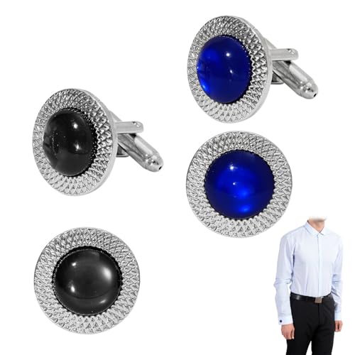 2 paio di gemelli da uomo con cristalli, Biglietto Auguri Laurea & Matrimonio con Gemelli Camicia Uomo, Elegante Spilla Giacca Uomo, Design Classico e Semplice(Nero e blu)