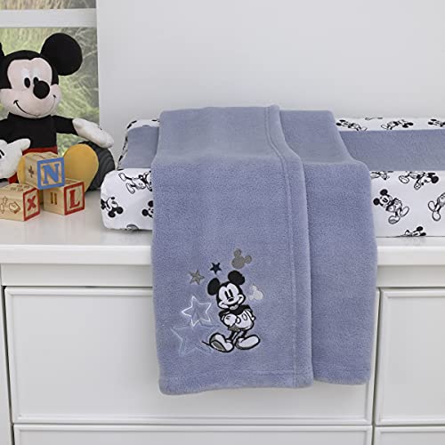 Image of Disney Mickey Mouse - Timeless Mickey Baby Blue Super Soft Coral Fleece Baby Star Blanket, Light Blue, Black, White (Pack of 2)