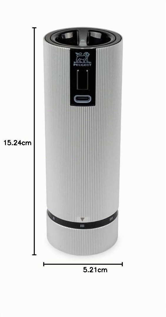 PEUGEOT - Moulin à Sel Électrique Rechargeable Line u'Select 15 cm + Sel Gemme Inclus - 6 Réglages De Moutures Prédéfinies - En Aluminium - Coloris Aluminium