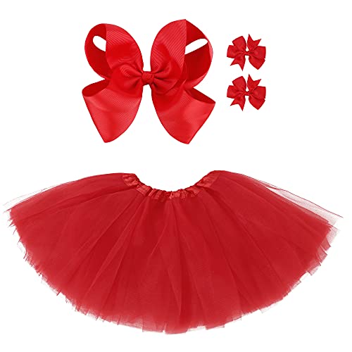 4 Layered Tulle Tutu Skirt for Little Girls with Hairbow Ballet Dance Dress Tutu Skirts for Girls Tulle Skirt, Red Tutu, 2-8 Years