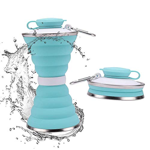 JackWish Botella Deportiva de Silicona Plegable - sin BPA, aprobada por la FDA, portátil, Reutilizable, a Prueba de Fugas, Adecuada para Exteriores, gimnasios, Viajes (Azul)
