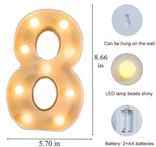 Image of Marquee 8 Number Shaped LED Light Lamp for Decoration Decore Walls Hanging Birthday Party Wedding (Eight)