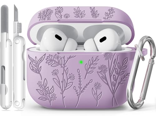 Image of for AirPods Pro 2 Case, Ekoonpft Silicone AirPod Pro Cases with 3-in-1 Cleaning Kit & Keychain, Flower Engraved Cover for Apple AirPods Pro 2nd /1st Generation, Shockproof & Anti-Scratch
