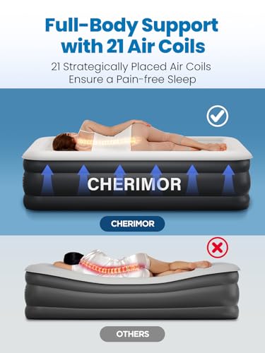 CHERIMOR Twin XL Air Mattress with Built-in Pump, 18