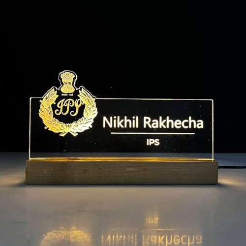 Image of WOWOOD Customized LED Name Plate for Office Desk Table Name Lamp Sign Gift For Officer IPS IAS IG IB DGI DGP Army Govenrment colonel Navy Defence Police Air Force Size (10 x 6 inch) (For Officer)