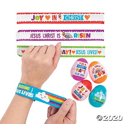 He Lives Slap Bracelet Filled Easter Eggs (24 eggs) Religious Easter Party Supplies