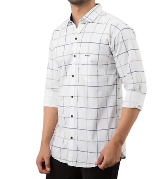 Image of Mahima Ethnic Centre's Men's Checkered Cotton Blend Long Sleeve Button Down Casual Plaid Shirt