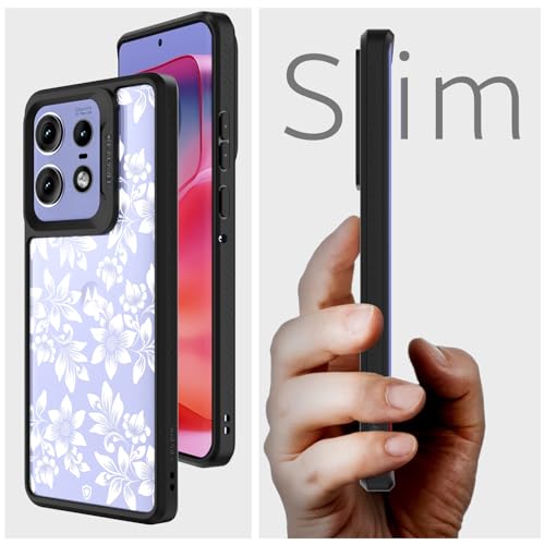 Image of KAPAVER Dazzle Series Back Cover Case for Motorola Edge 50 Pro (TPU+PC) (Floral White-Black)