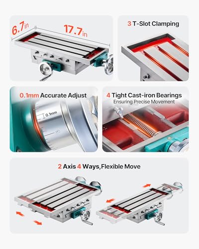 Image of VEVOR Milling Working Table 17.7 X 6.7 Inch, Compound Milling Machine Work Table 2 Axis 4 Ways Move, Multifunction Milling Working Table Heavy-duty Structure,for Milling and Drilling Machine