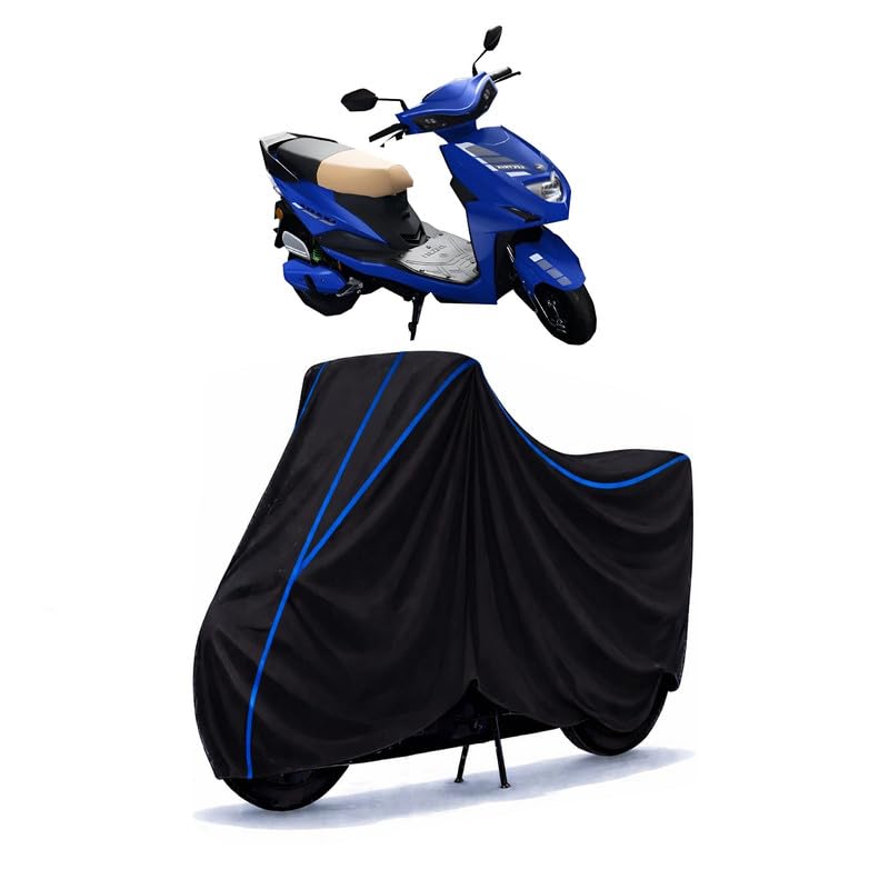 Image of Scooty Cover Water Resistant for Lectrix LXS G2.0 | Universal Scooter & Bike Cover | Heavy Duty UV Dust, Rain & Scratch Protection | Elastic Fit All Weather Indoor Outdoor | Black with Blue Piping