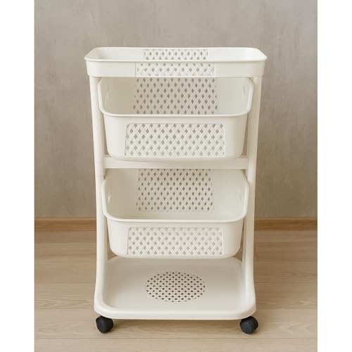 Image of Cortina Plastic Kitchen Storage Trolley Rack,Slide Out Storage Shelves Space Saving Home Nightstands Storage Organizer Box,for Newborn Essentials,Multifunction (3 Layer Kitchen Storage Trolly)