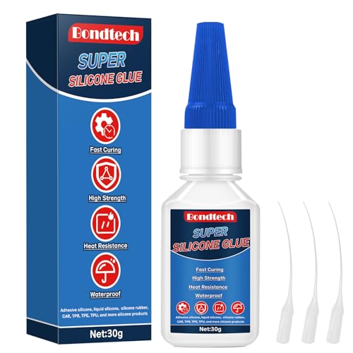 Silicone Glue 30 g Clear Instant Glue for Rubber & Liquid Silicone TPU TPR TPE and More Waterproof Heat-Resistant with Anti-Clog Cap (Clear 30 Grams * 1 Pack Silicone Glue)