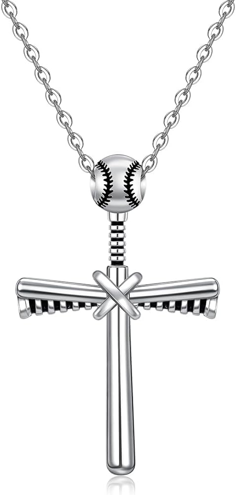 Baseball Necklace for Men Women Sterling Silver Baseball Cross Necklaces Softball Cross Sports Pendant Jewelry Gifts
