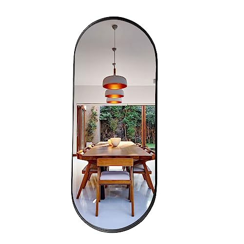 Espelho Grande Corpo Inteiro De Parede Moldura Aço 150x60cm - Preto