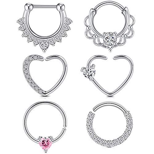 Longita Heart Daith Earrings Right Left Ear 16G 18G Surgical Stainless Steel Tragus Helix Cartilage Piercing Jewelry Clicker Earring Hoop Silver Rose Gold 8Mm 10Mm #TOP6