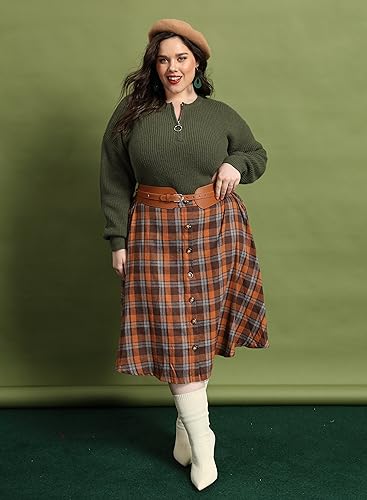 Image of CARCOS Plus Size Sweaters for Curvy Women Long Sleeve Cable V Neck Sweater Knit Pullover Preppy Style Fall Winter XL-5XL