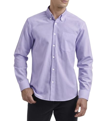 Image of HISDERN Men's Long Sleeve Oxford Shirt Light Purple Casual Smart Button Down Shirt with Pocket M