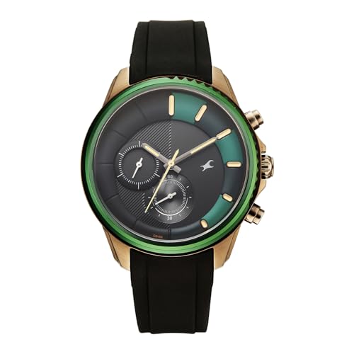 Image of Fastrack Wild Chameleons Back Inspired Bezel with Black and Green Dial Black Silicon Strap Watch for Men - 3337KP01