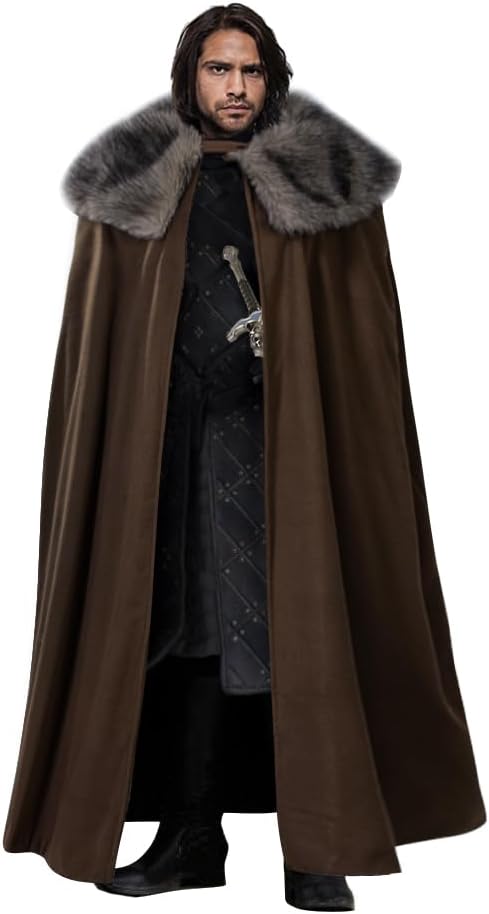Mens Viking Robe Costume Fur Cloak Shoulder Lengthened Cape Medieval King Lord Cape LARP Cosplay - Image 3