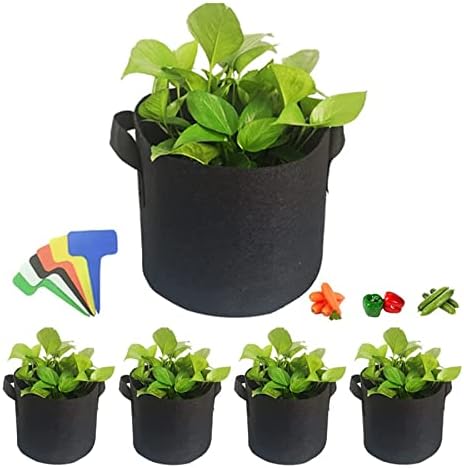 GROWORLD 5-Pack 7 Gallon Grow Bags Fabric Smart Bag Pots Heavy Duty Thickened Non-Woven Breathable Grow Pots with Handle for Indoor and Outdoor Garden