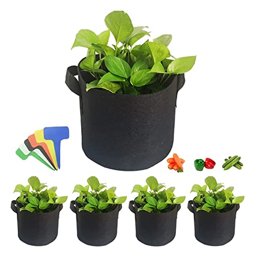 Groworld 5-Pack 7 Gallon Grow Bags Fabric Smart Bag Pots Heavy Duty Thickened Non-Woven Breathable Grow Pots With Handle For Indoor And Outdoor Garden #TOP3